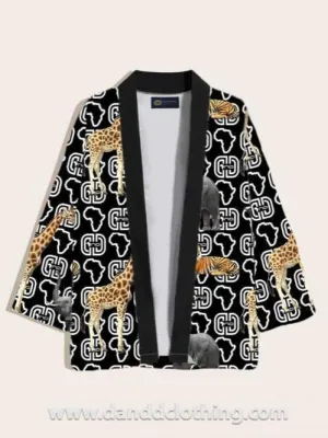 African Kimono Animals Black Print