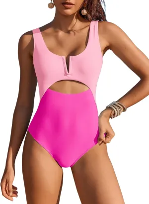 AI'MAGE Womens One Piece Swimsuits Tummy Control Bathing Suit 2025 Cutout High Waisted V Neck Monokini Swimwear