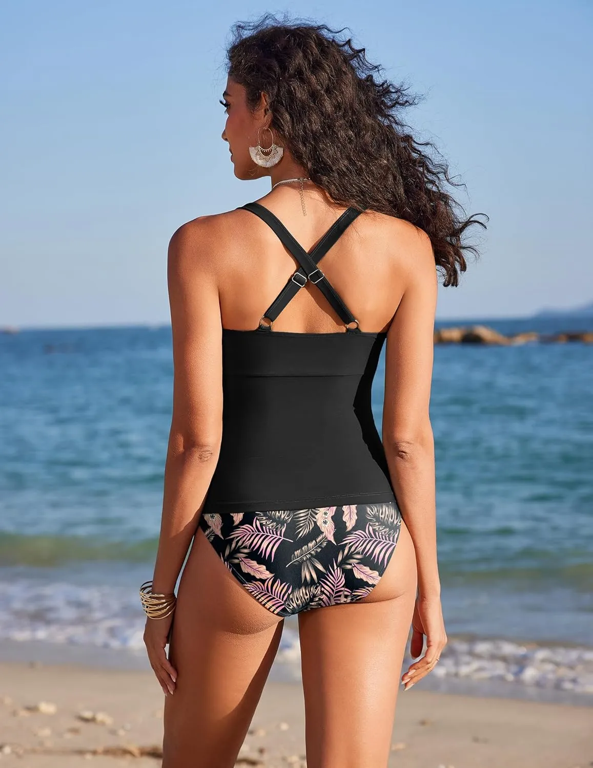 AI'MAGE Women's Tankini Swimsuits Two Piece Ruched Tummy Control Bathing Suits with High Waisted Bottom Modest Swimwear