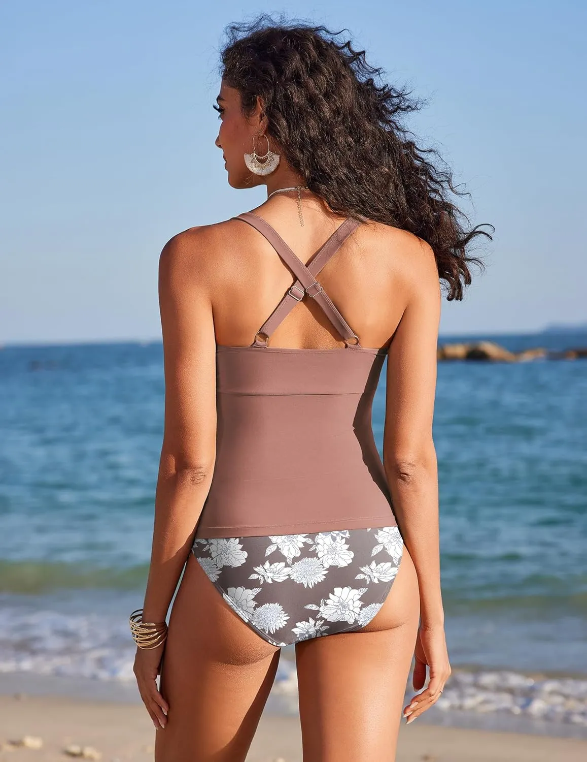 AI'MAGE Women's Tankini Swimsuits Two Piece Ruched Tummy Control Bathing Suits with High Waisted Bottom Modest Swimwear