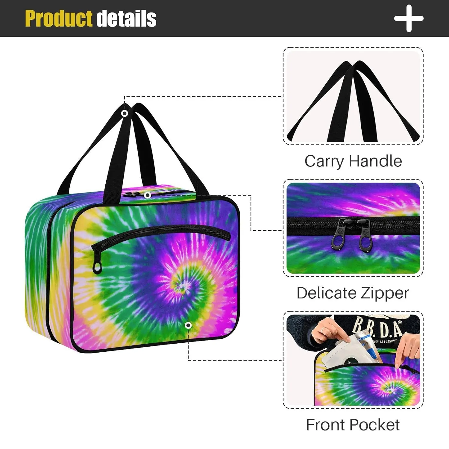 ALAZA Green Tie Dye Toiletry Bag Men and Women Travel Hanging Makeup Cosmetic Bag Toiletries Accessories L