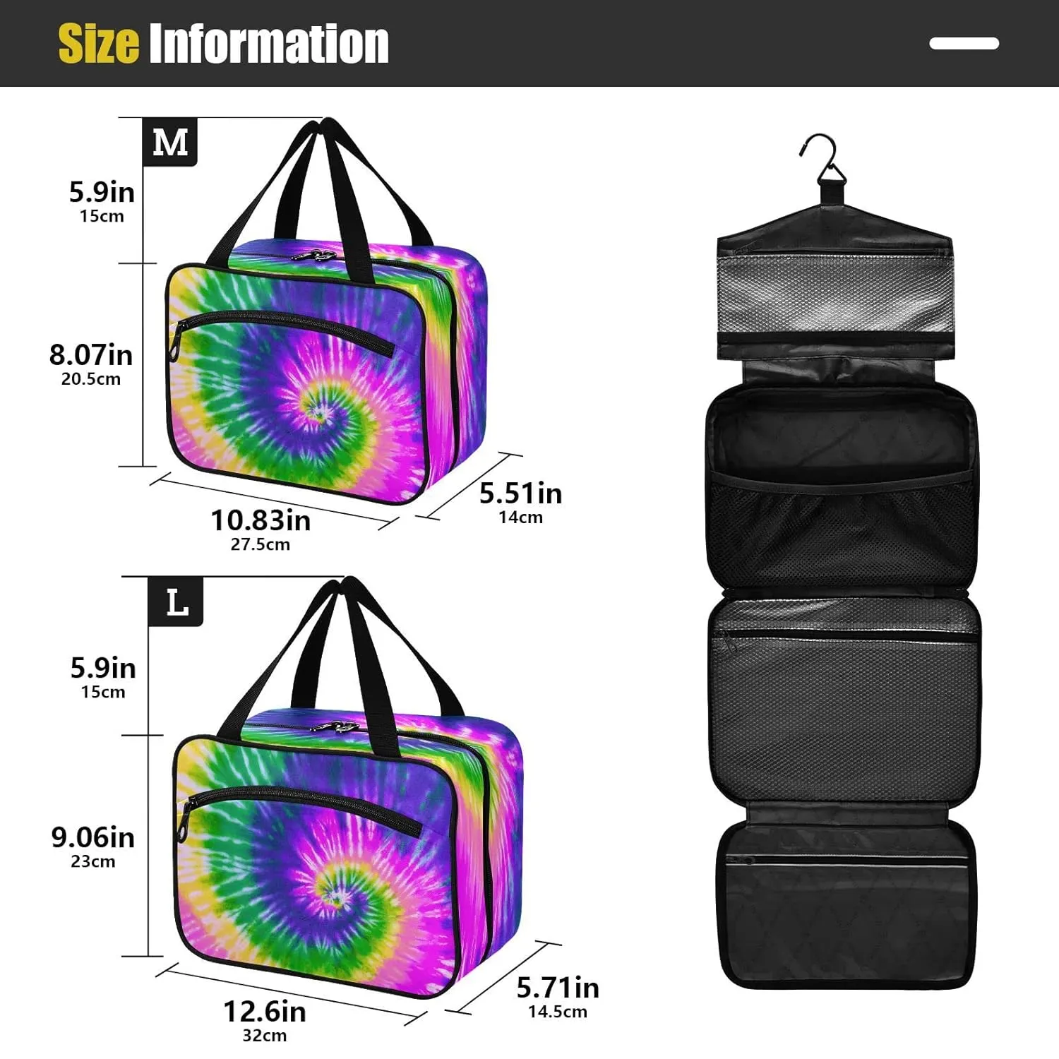 ALAZA Green Tie Dye Toiletry Bag Men and Women Travel Hanging Makeup Cosmetic Bag Toiletries Accessories L