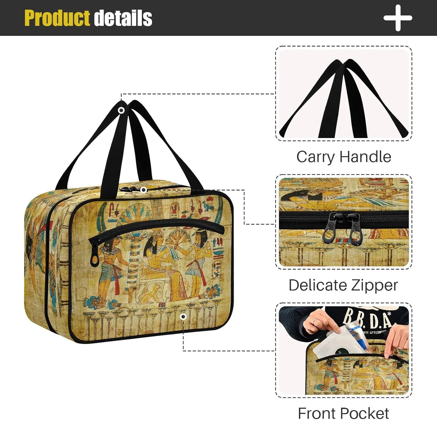 ALAZA Retro Culture Egyptian Toiletry Bag Men and Women Travel Hanging Makeup Cosmetic Bag Toiletries Accessories L