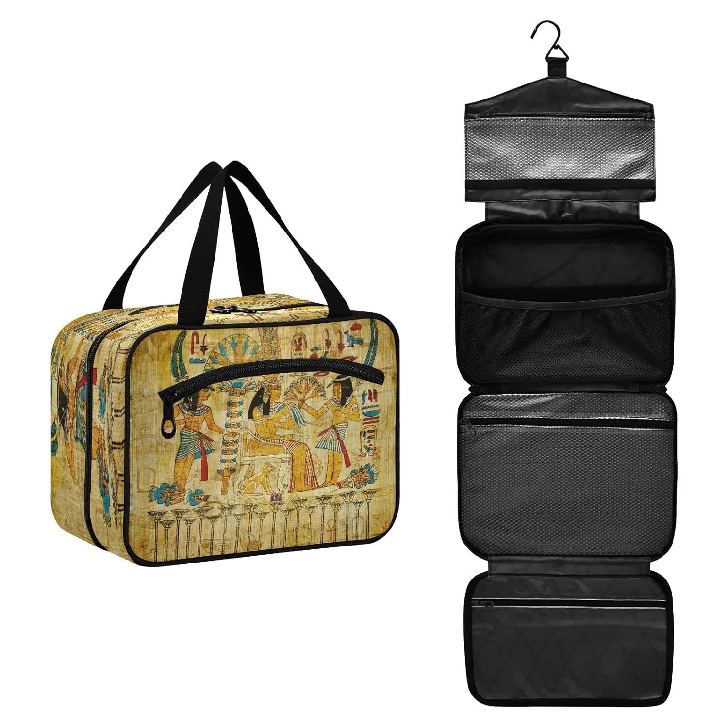 ALAZA Retro Culture Egyptian Toiletry Bag Men and Women Travel Hanging Makeup Cosmetic Bag Toiletries Accessories L