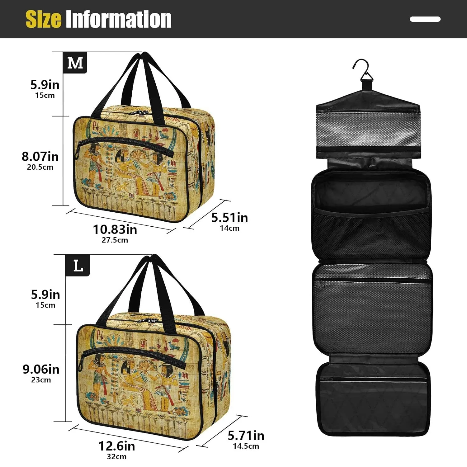 ALAZA Retro Culture Egyptian Toiletry Bag Men and Women Travel Hanging Makeup Cosmetic Bag Toiletries Accessories L