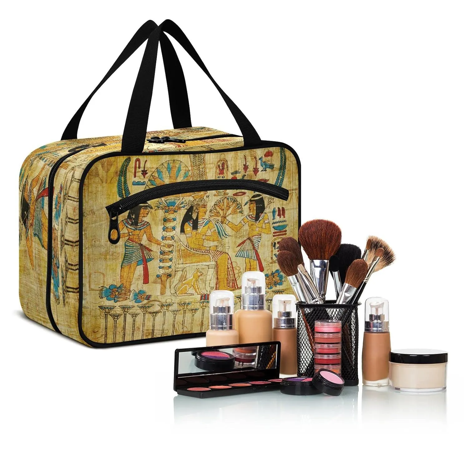 ALAZA Retro Culture Egyptian Toiletry Bag Men and Women Travel Hanging Makeup Cosmetic Bag Toiletries Accessories L