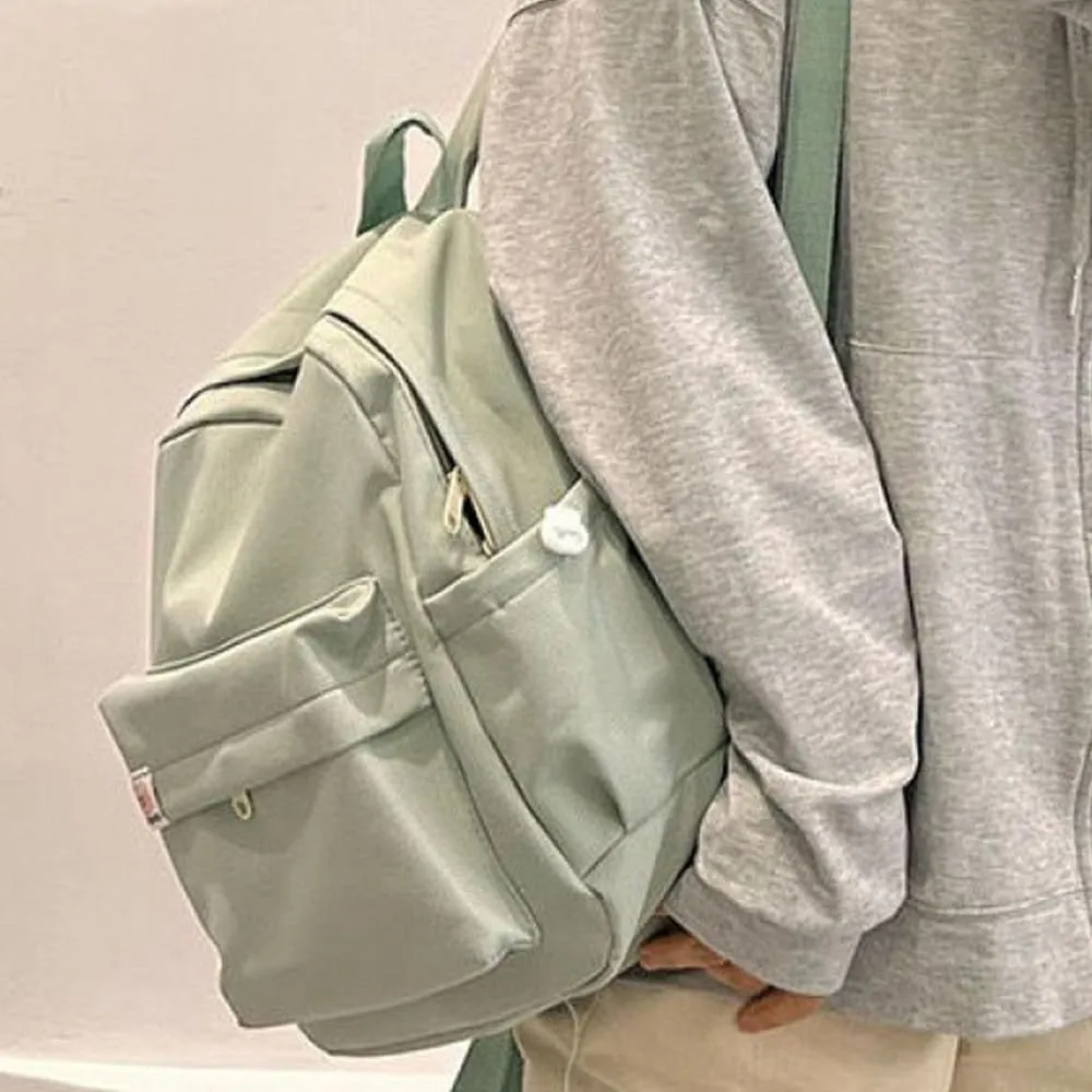 ALTALIVA Aesthetic Backpack Mini Canvas Korean Backpack with Kawaii Accessories, Laptop Lightweight Travel Backpack for Women (Green)