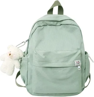 ALTALIVA Aesthetic Backpack Mini Canvas Korean Backpack with Kawaii Accessories, Laptop Lightweight Travel Backpack for Women (Green)