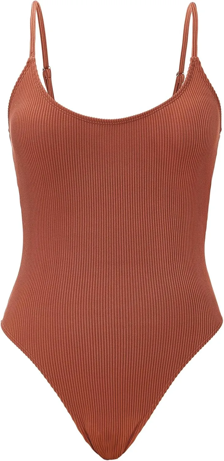 American Trends One Piece Swimsuit Women Swim Suits for Women 2024 Ribbed Open Back Bathing Suit Sexy Slimming Swimsuit