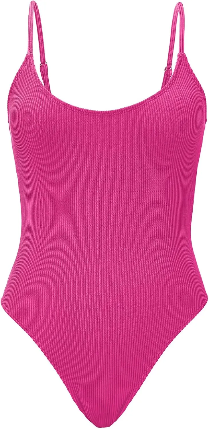 American Trends One Piece Swimsuit Women Swim Suits for Women 2024 Ribbed Open Back Bathing Suit Sexy Slimming Swimsuit