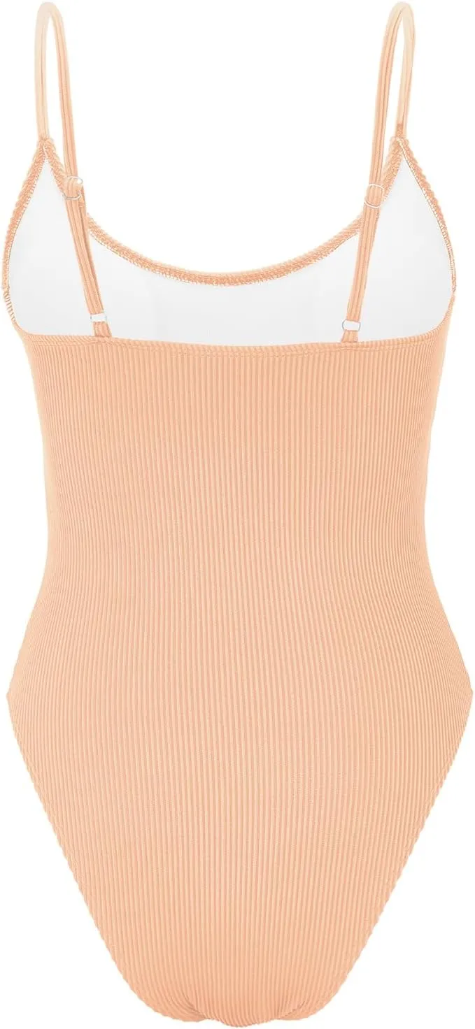 American Trends One Piece Swimsuit Women Swim Suits for Women 2024 Ribbed Open Back Bathing Suit Sexy Slimming Swimsuit