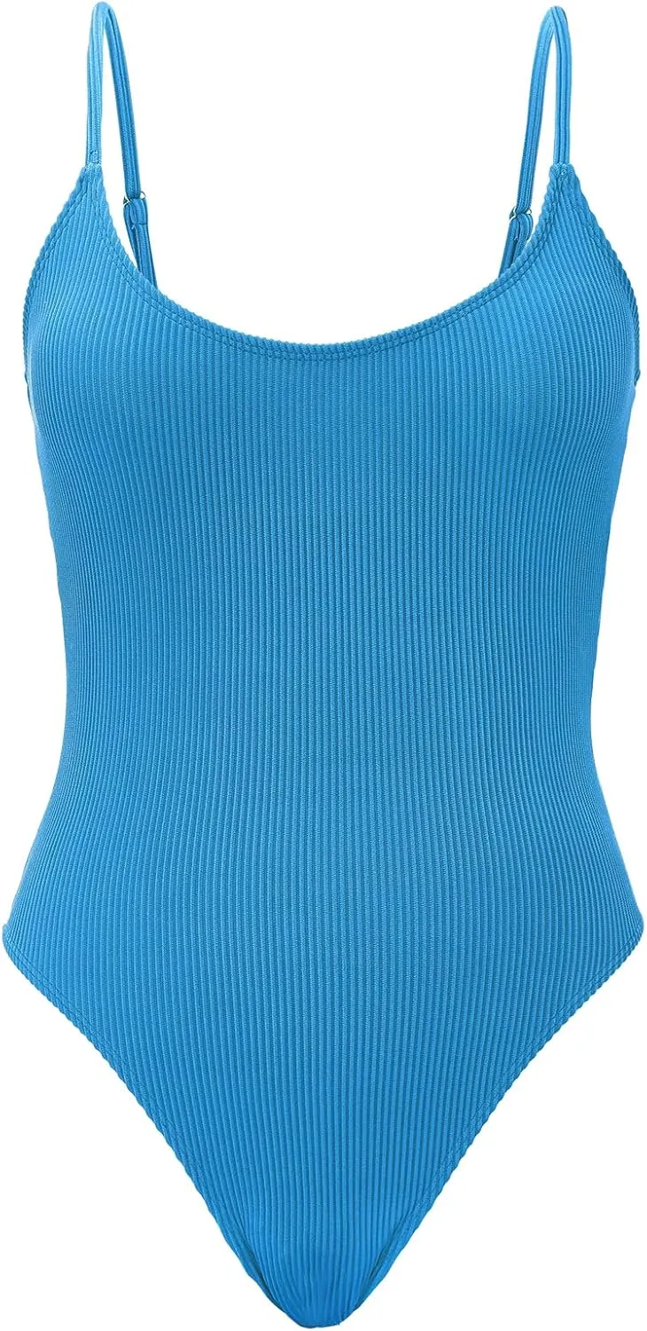 American Trends One Piece Swimsuit Women Swim Suits for Women 2024 Ribbed Open Back Bathing Suit Sexy Slimming Swimsuit