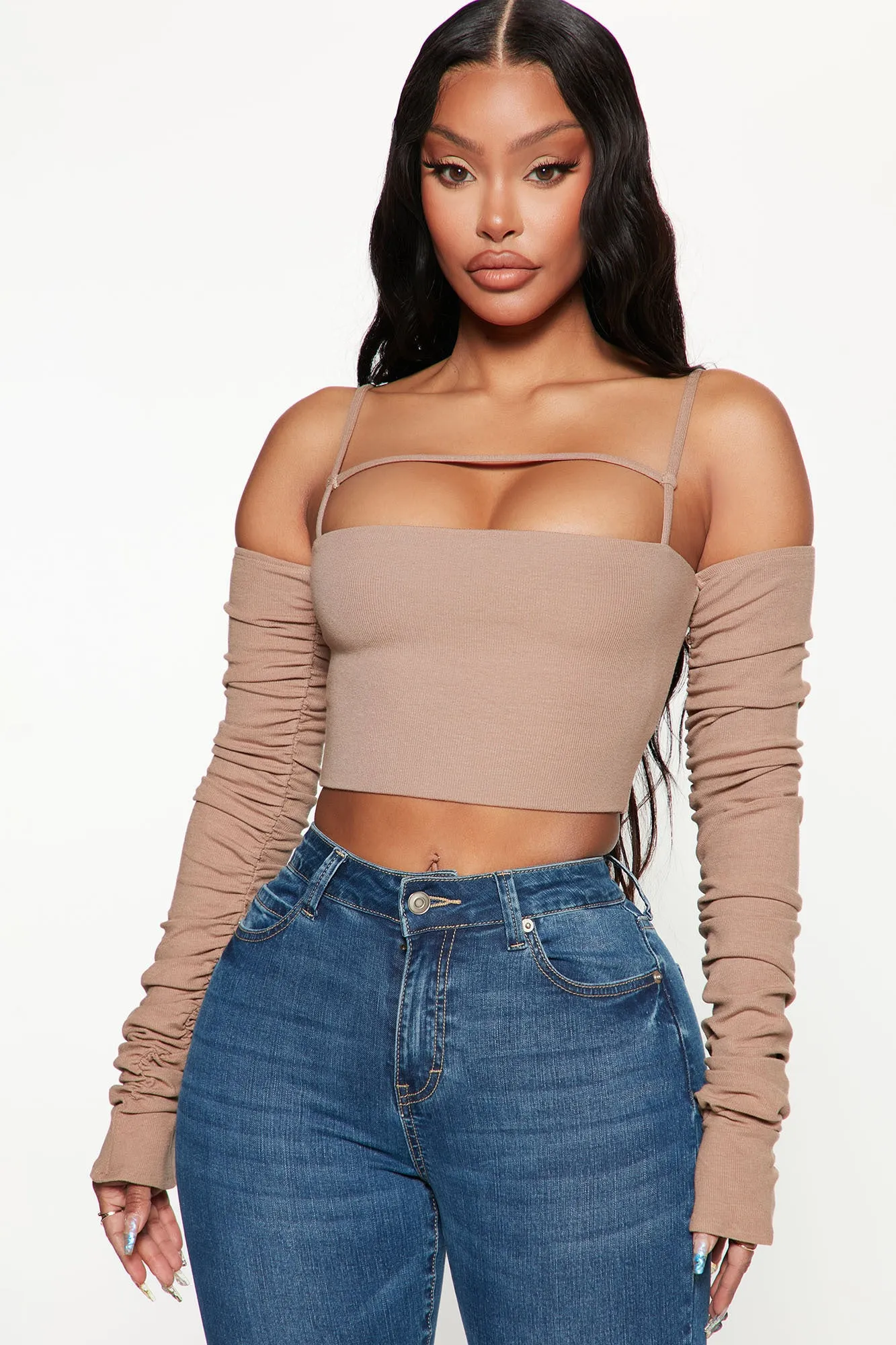 Annita Off Shoulder Top - Mocha