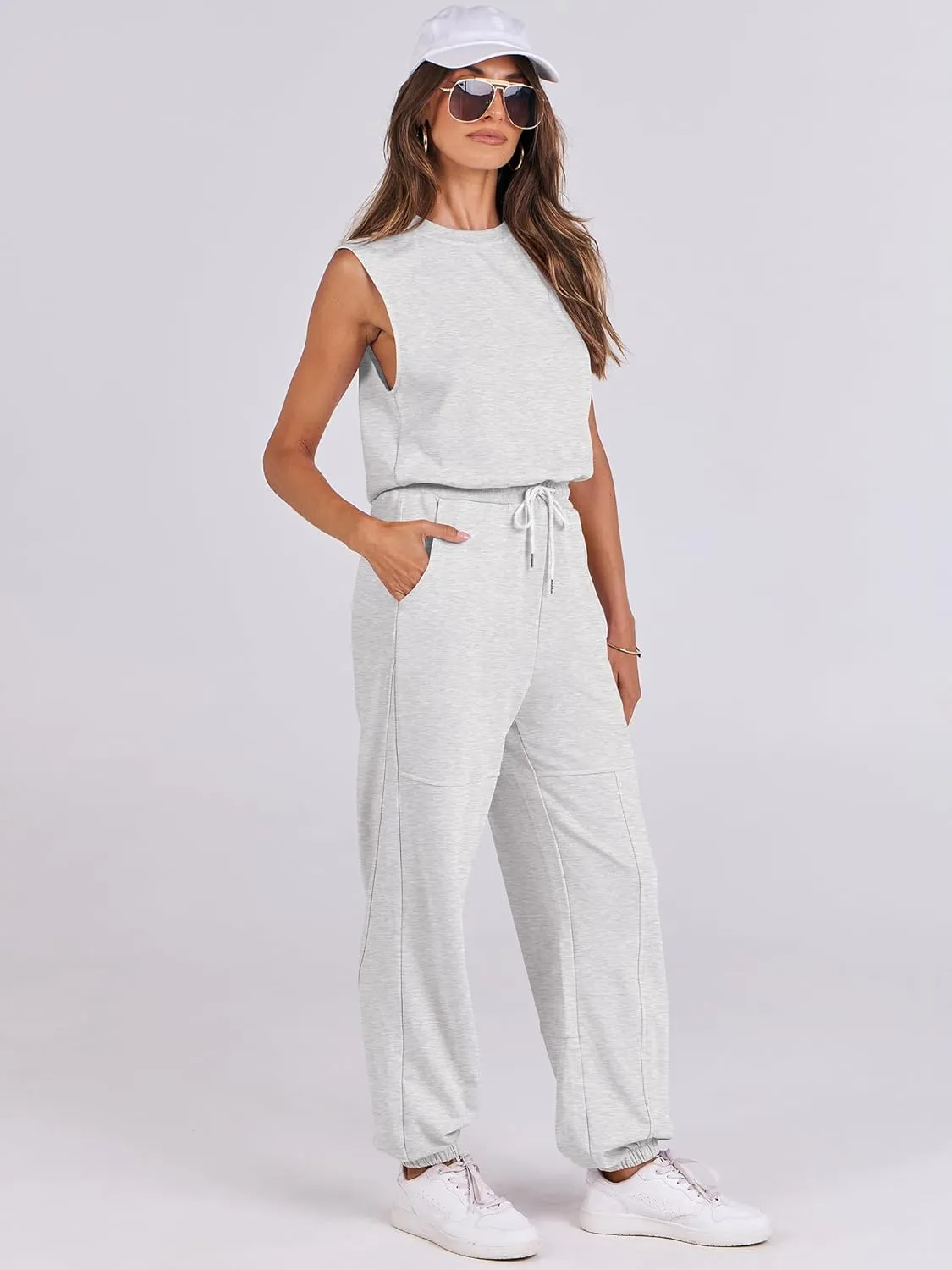 ANRABESS Jumpsuits for Women Casual Summer Sleeveless 2025 Romper One Piece Outfit Active Workout Lounge Jumpsuits Pockets