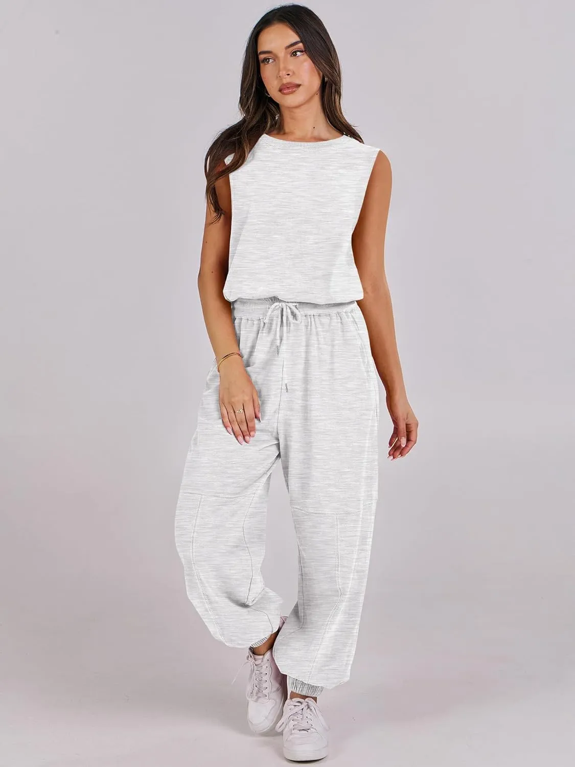 ANRABESS Jumpsuits for Women Casual Summer Sleeveless 2025 Romper One Piece Outfit Active Workout Lounge Jumpsuits Pockets