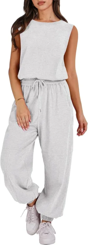 ANRABESS Jumpsuits for Women Casual Summer Sleeveless 2025 Romper One Piece Outfit Active Workout Lounge Jumpsuits Pockets