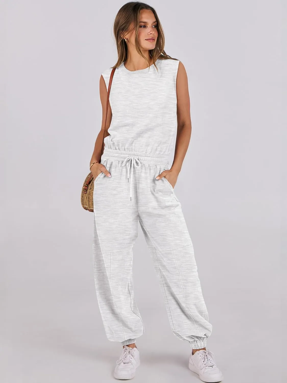 ANRABESS Jumpsuits for Women Casual Summer Sleeveless 2025 Romper One Piece Outfit Active Workout Lounge Jumpsuits Pockets