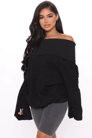 Appointment Ready Off Shoulder Sweatshirt - Black