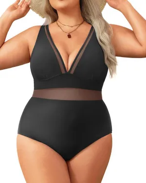 Aqua Eve Women Plus Size One Piece Swimsuit Tummy Control Bathing Suit Mesh Swimwear