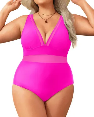 Aqua Eve Women Plus Size One Piece Swimsuit Tummy Control Bathing Suit Mesh Swimwear