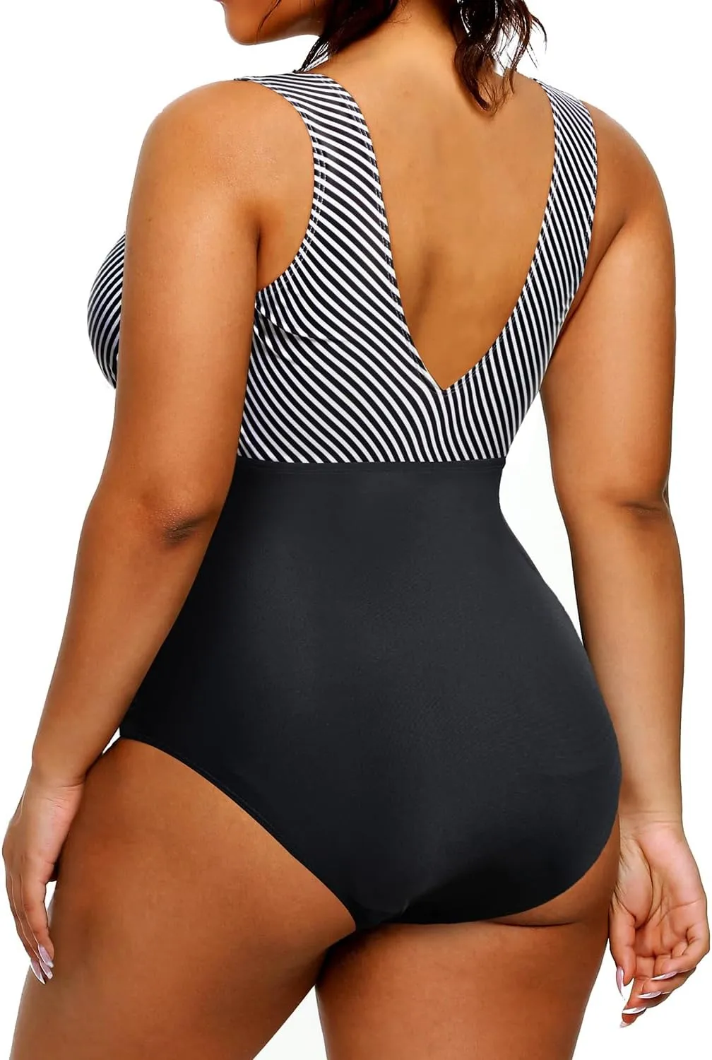 Aqua Eve Women Plus Size One Piece Swimsuits Tummy Control Bathing Suits V Neck Ruched Swimwear