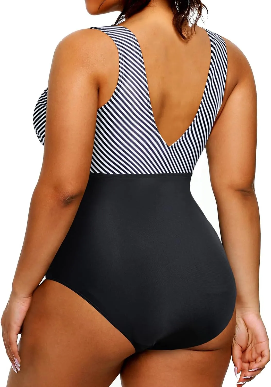 Aqua Eve Women Plus Size One Piece Swimsuits Tummy Control Bathing Suits V Neck Ruched Swimwear