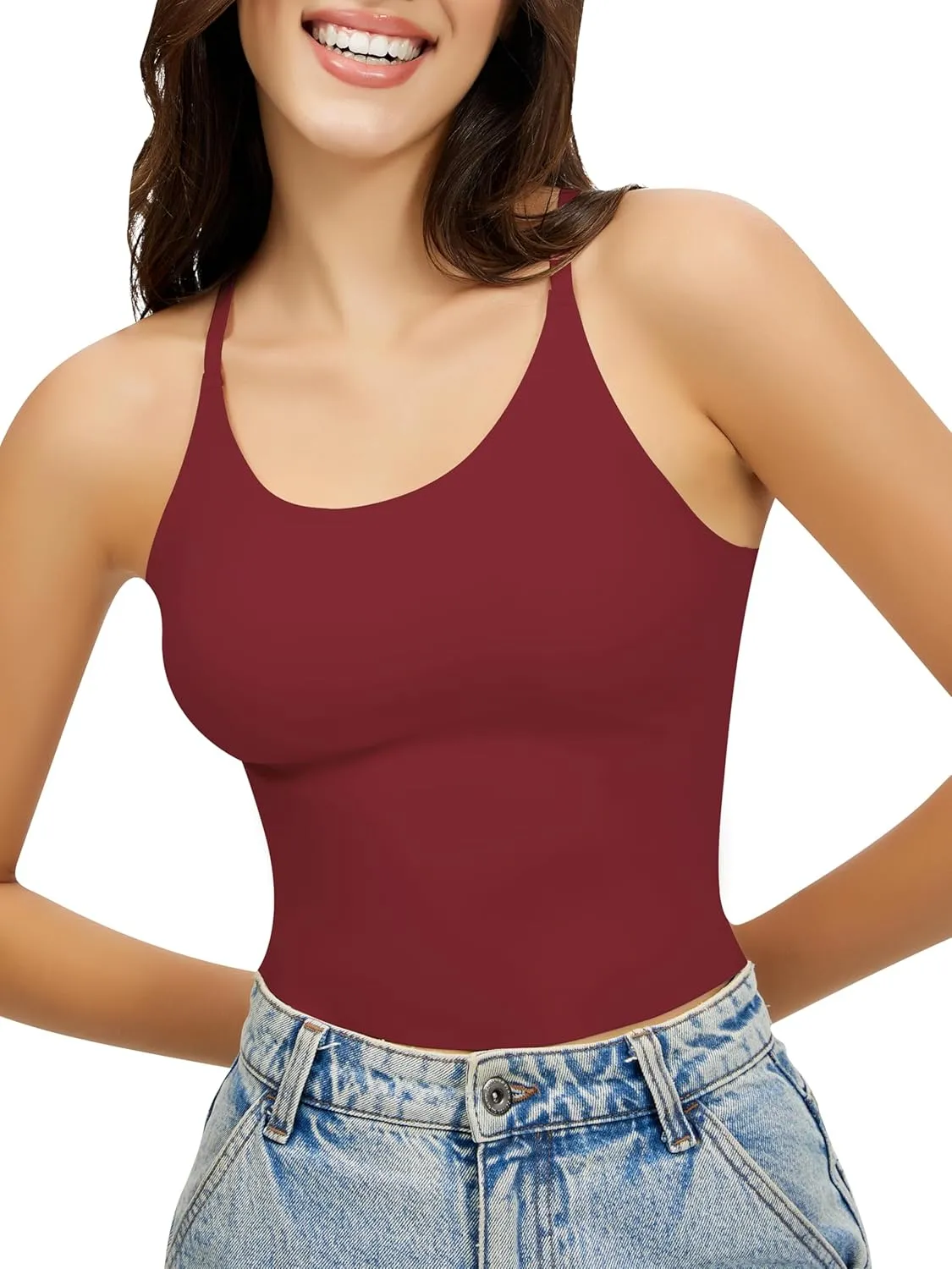 Artdear Womens Scoop Neck Camisole - Double Lined Tank Top Spaghetti Strap Basic Crop Tops Air Touch Fabric