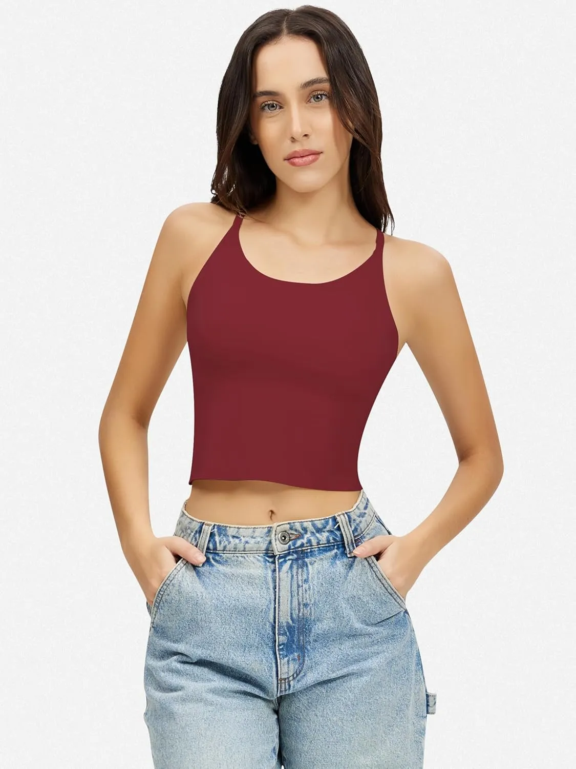 Artdear Womens Scoop Neck Camisole - Double Lined Tank Top Spaghetti Strap Basic Crop Tops Air Touch Fabric