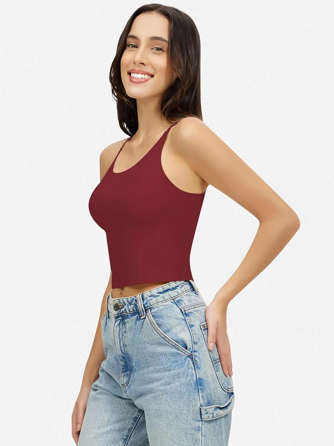 Artdear Womens Scoop Neck Camisole - Double Lined Tank Top Spaghetti Strap Basic Crop Tops Air Touch Fabric