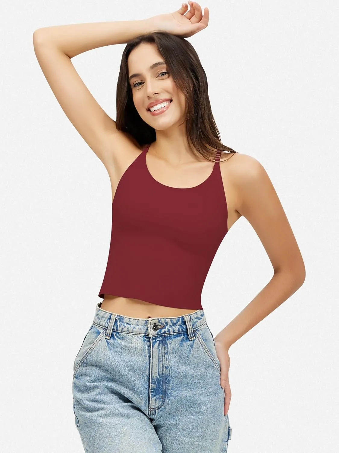 Artdear Womens Scoop Neck Camisole - Double Lined Tank Top Spaghetti Strap Basic Crop Tops Air Touch Fabric