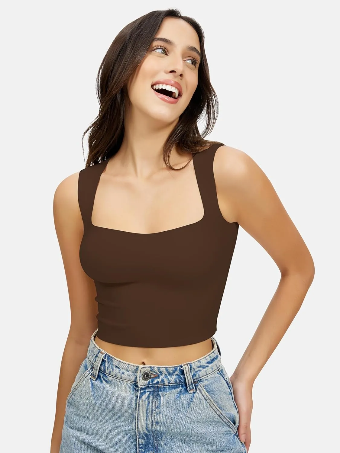 Artdear Women's Square Neck Tank Top - Double Lined Sleeveless Basic Crop Tops Air Touch Fabric
