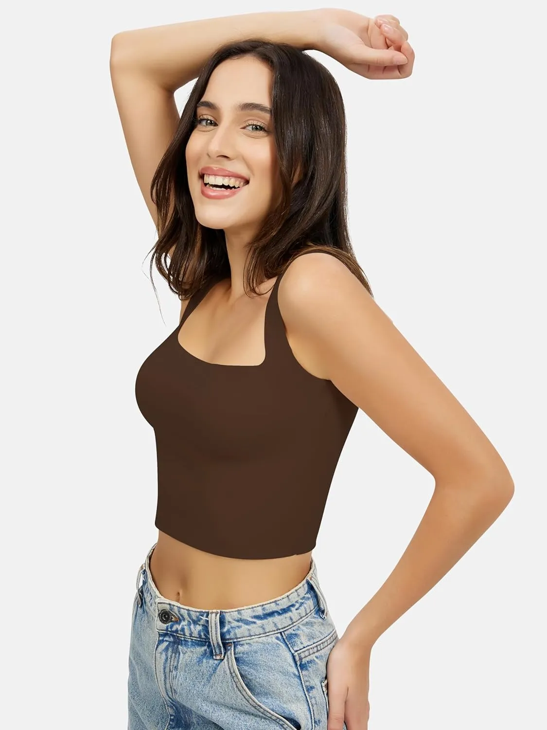 Artdear Women's Square Neck Tank Top - Double Lined Sleeveless Basic Crop Tops Air Touch Fabric