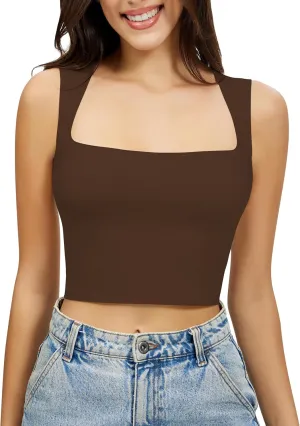 Artdear Women's Square Neck Tank Top - Double Lined Sleeveless Basic Crop Tops Air Touch Fabric