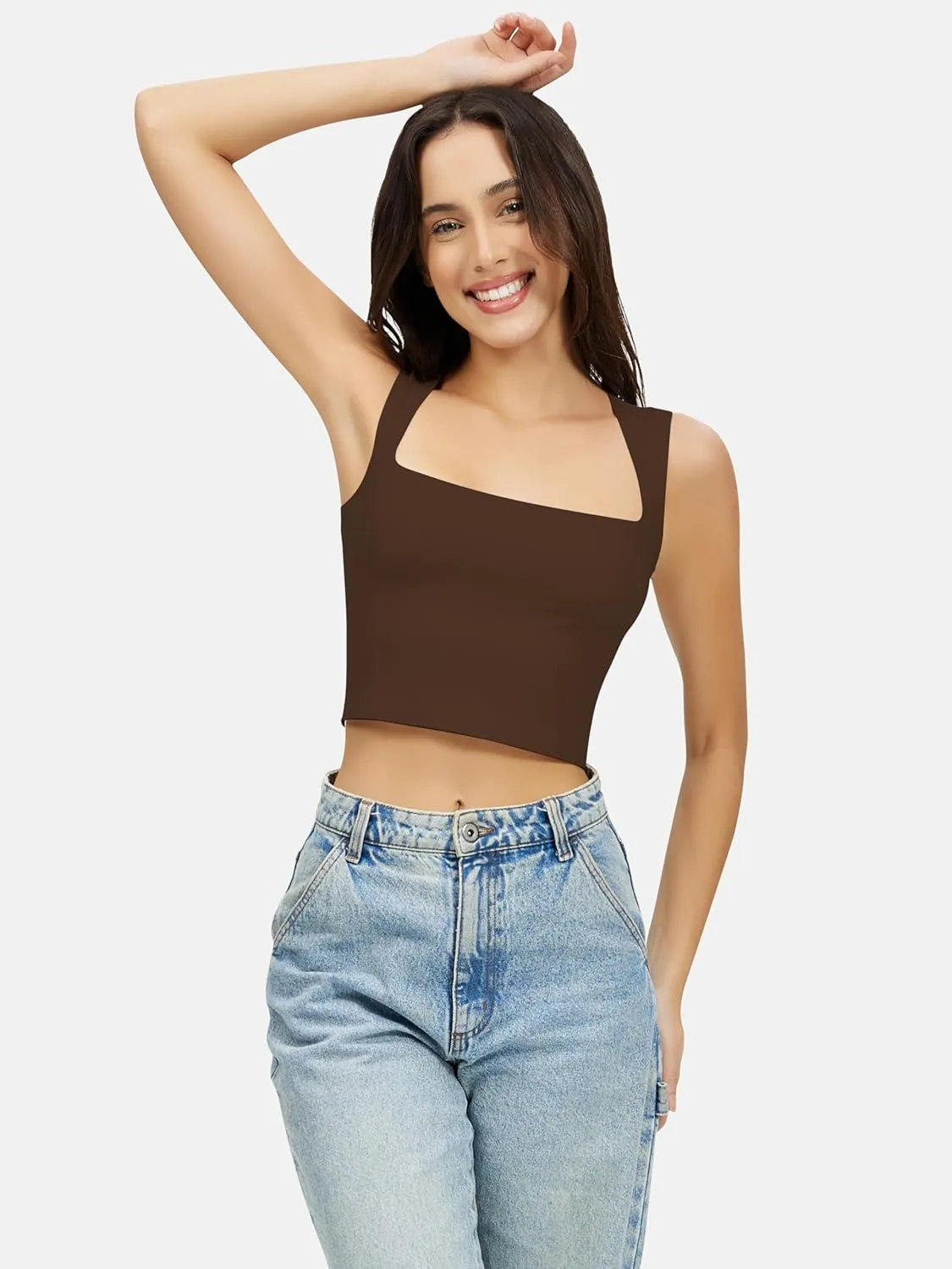 Artdear Women's Square Neck Tank Top - Double Lined Sleeveless Basic Crop Tops Air Touch Fabric