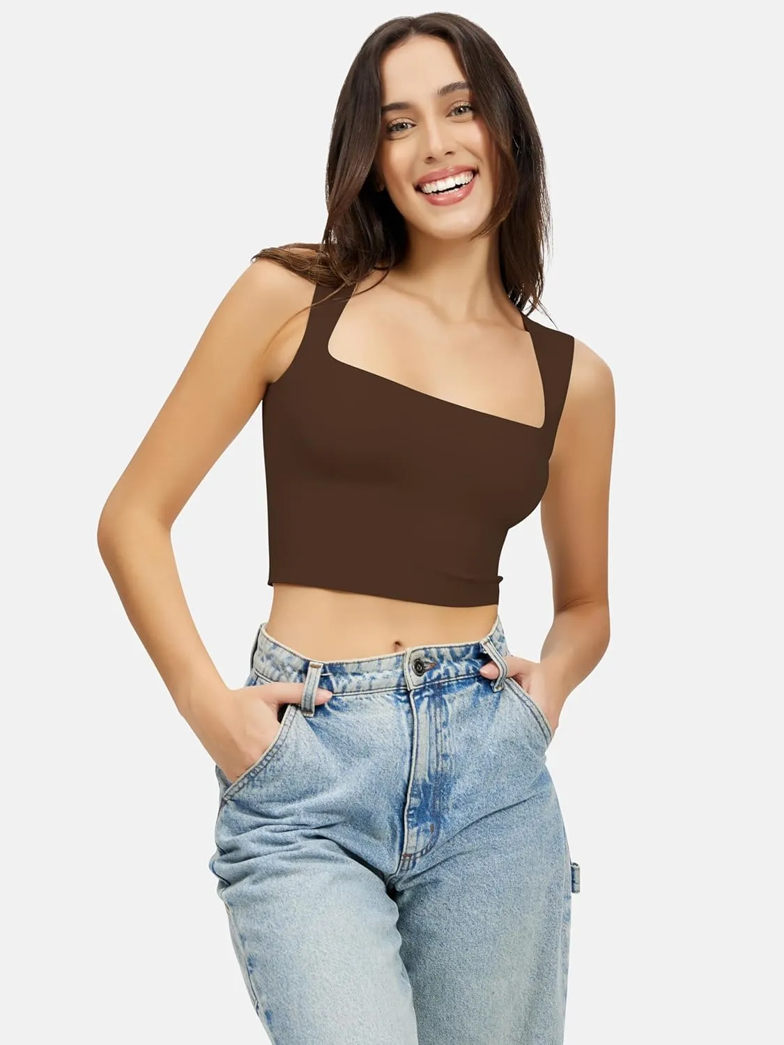 Artdear Women's Square Neck Tank Top - Double Lined Sleeveless Basic Crop Tops Air Touch Fabric