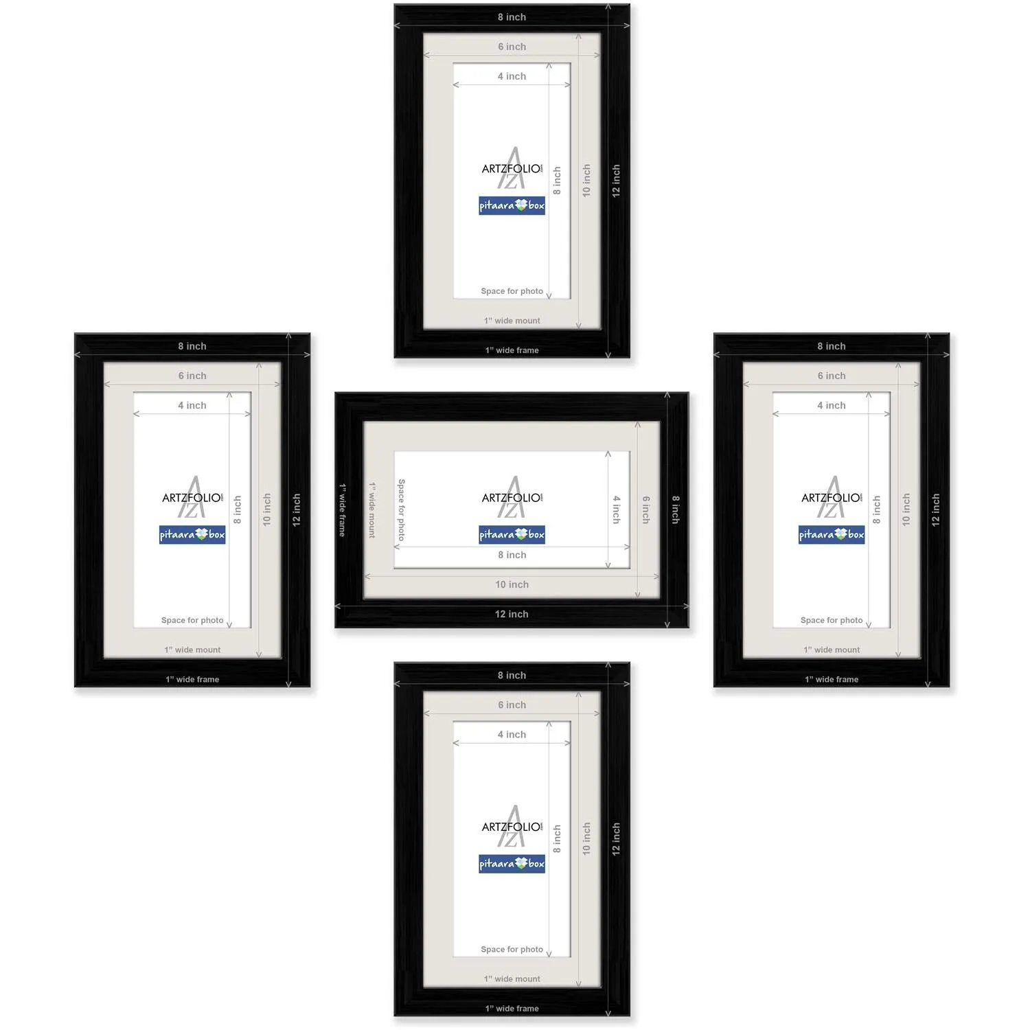 ArtzFolio Wall Photo Frame D17 | Wall Photo Frame Collage for Living Room | Picture Frames Home & Wall Decoration | Black | Set of 5 Units With Mat | 6x10inch