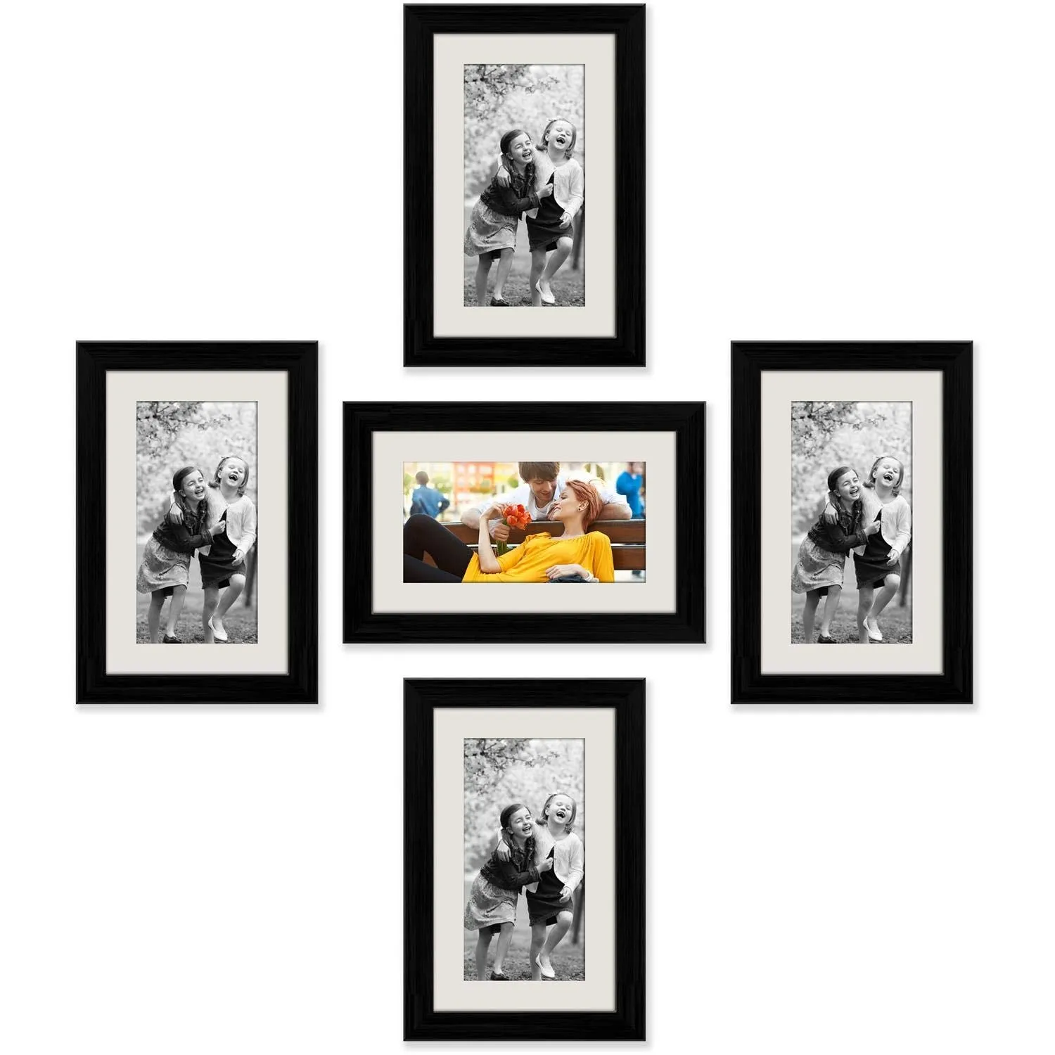 ArtzFolio Wall Photo Frame D17 | Wall Photo Frame Collage for Living Room | Picture Frames Home & Wall Decoration | Black | Set of 5 Units With Mat | 6x10inch