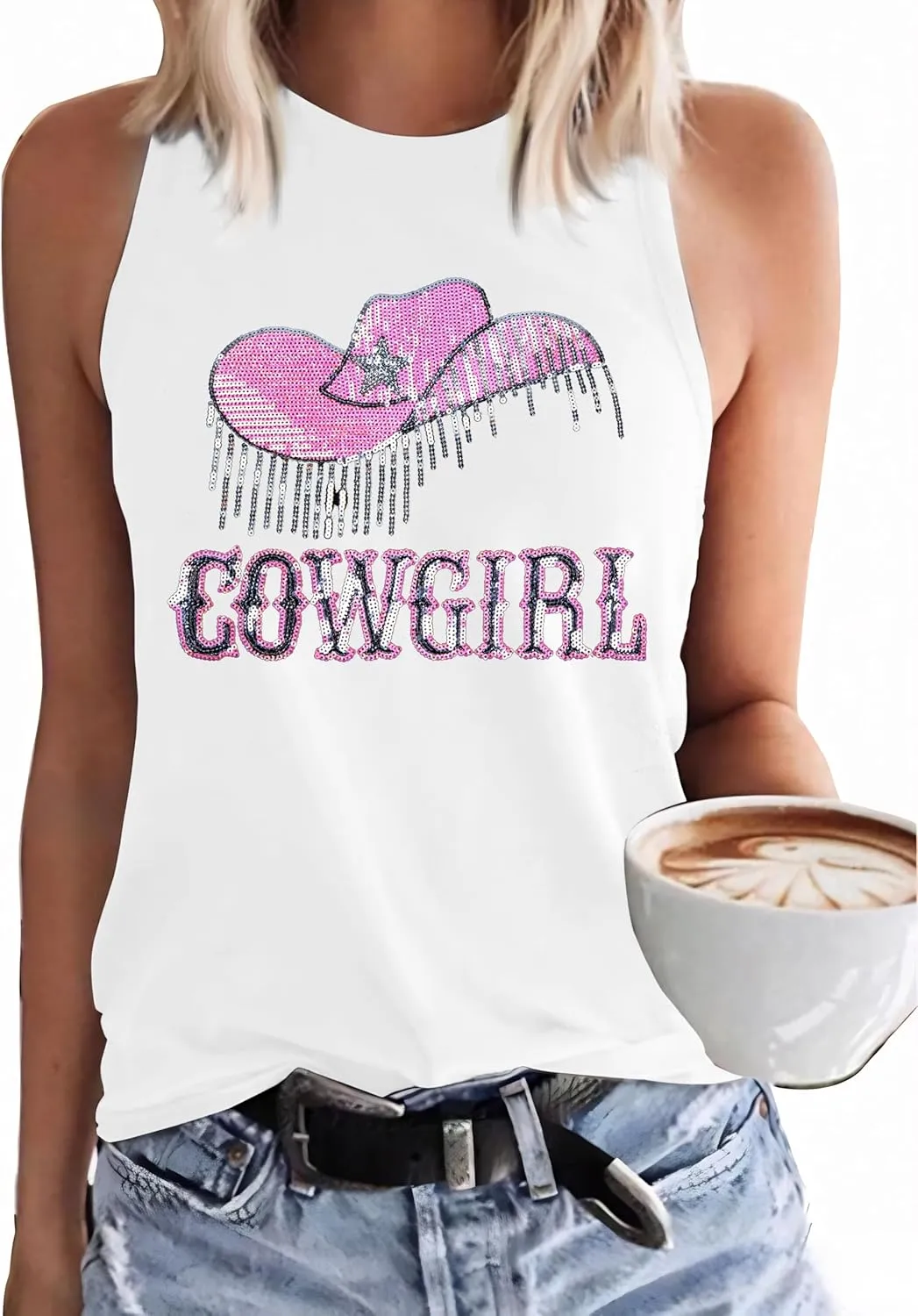 ASTANFY Western Tank Tops for Women Cowgirl Tops Sleeveless Country Shirts Summer Vacation Outfits