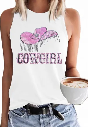 ASTANFY Western Tank Tops for Women Cowgirl Tops Sleeveless Country Shirts Summer Vacation Outfits
