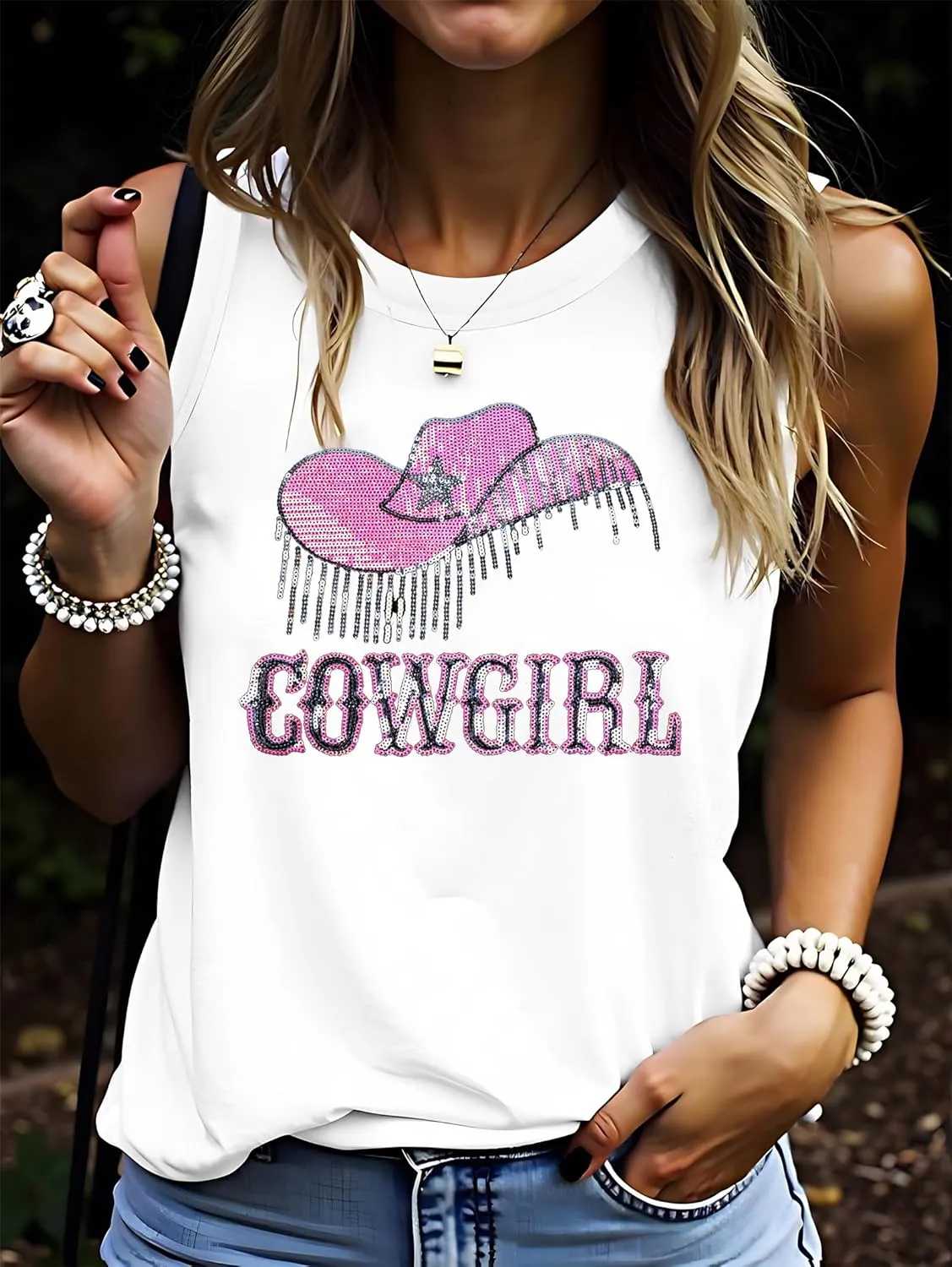 ASTANFY Western Tank Tops for Women Cowgirl Tops Sleeveless Country Shirts Summer Vacation Outfits