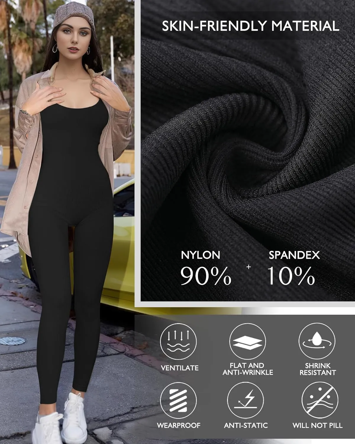AURUZA Jumpsuit for Women Workout Seamless Jumpsuits Ribbed One Piece Tank Tops Rompers Short Sleeve Exercise Jumpsuits