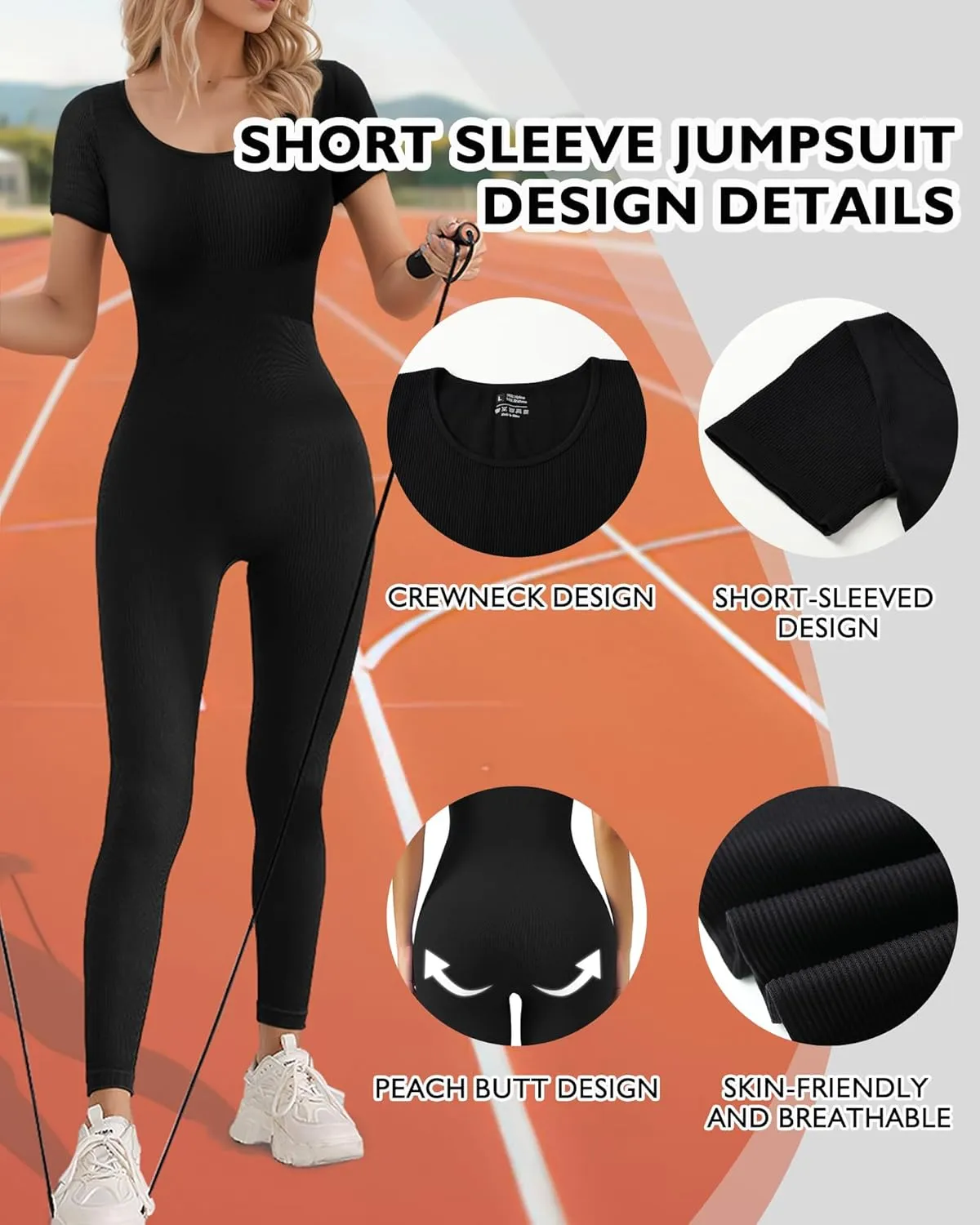 AURUZA Jumpsuit for Women Workout Seamless Jumpsuits Ribbed One Piece Tank Tops Rompers Short Sleeve Exercise Jumpsuits