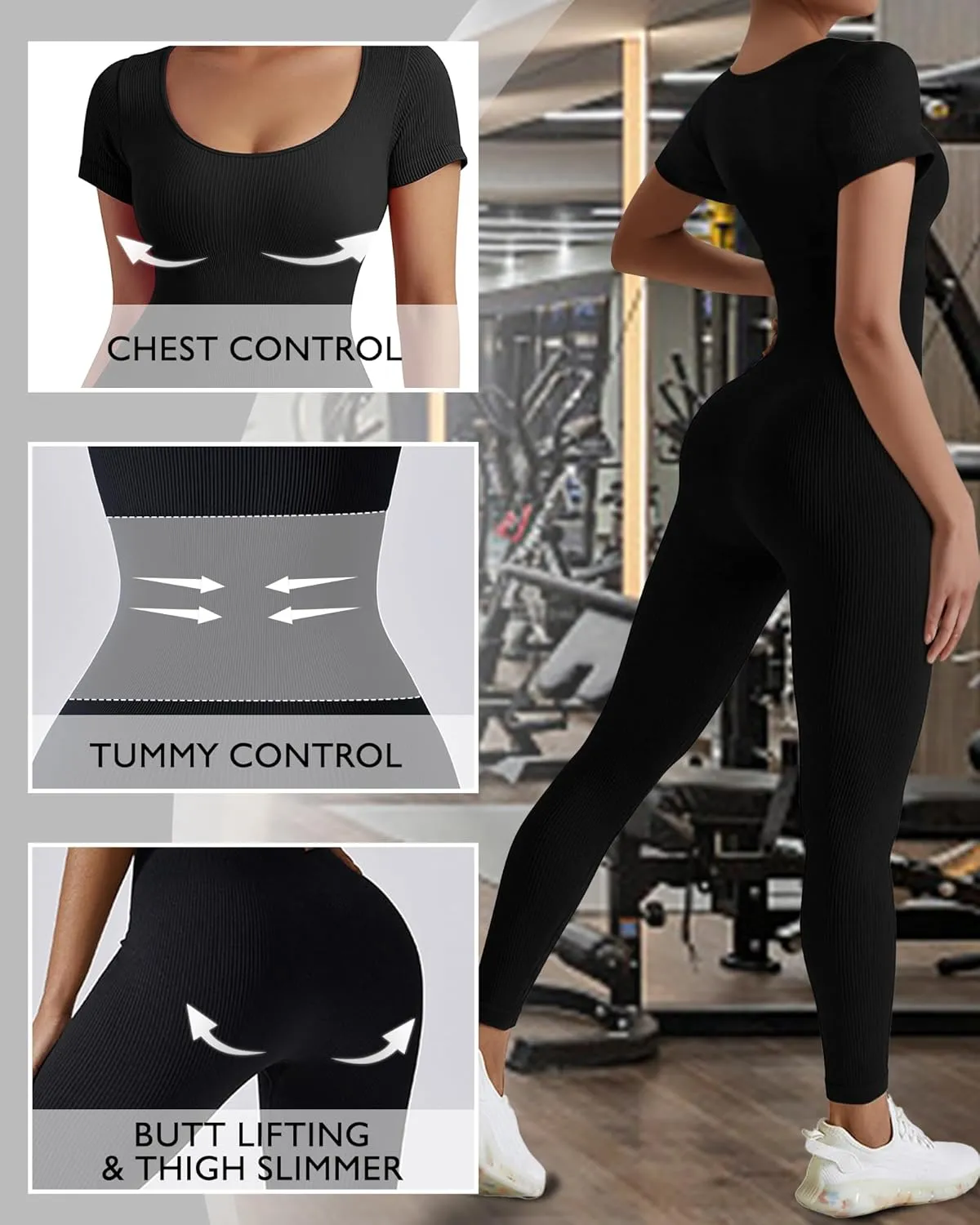 AURUZA Jumpsuit for Women Workout Seamless Jumpsuits Ribbed One Piece Tank Tops Rompers Short Sleeve Exercise Jumpsuits