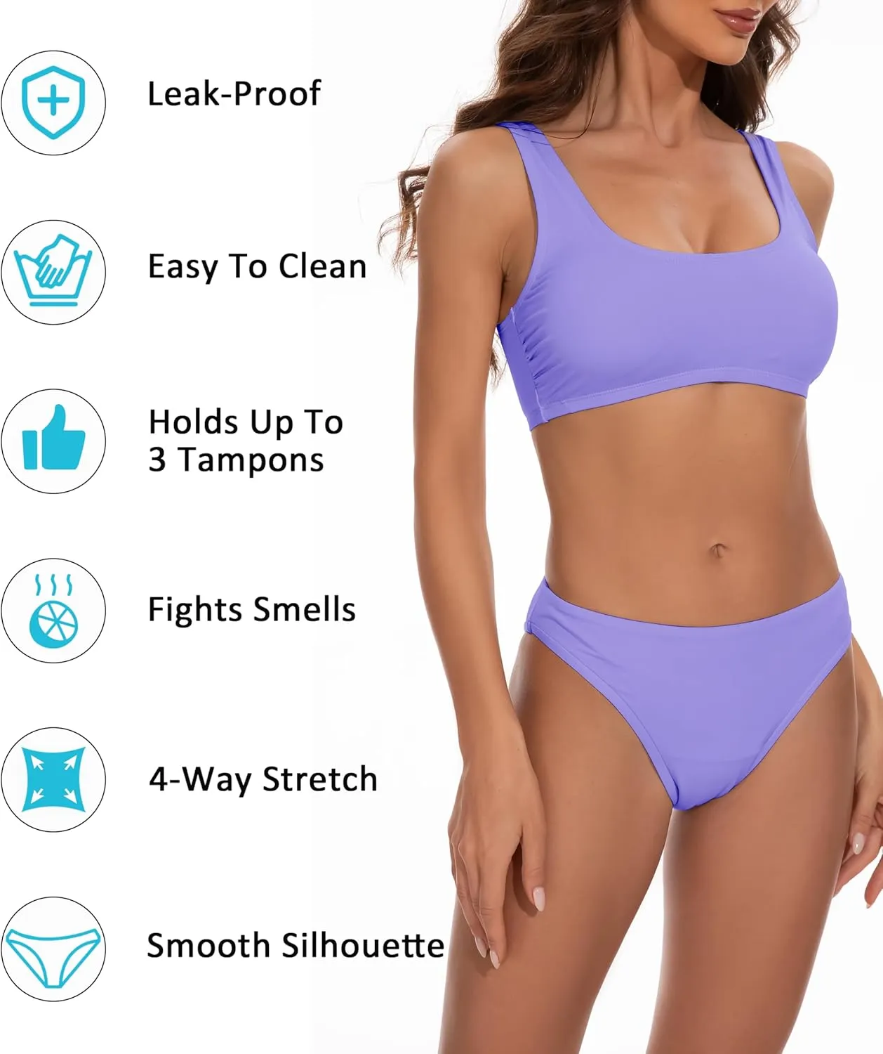 Beautikini Period Swimwear for Teens Two Piece Leakproof Menstrual Bikini Swimsuit Sporty Bathing Suits for Girls Women