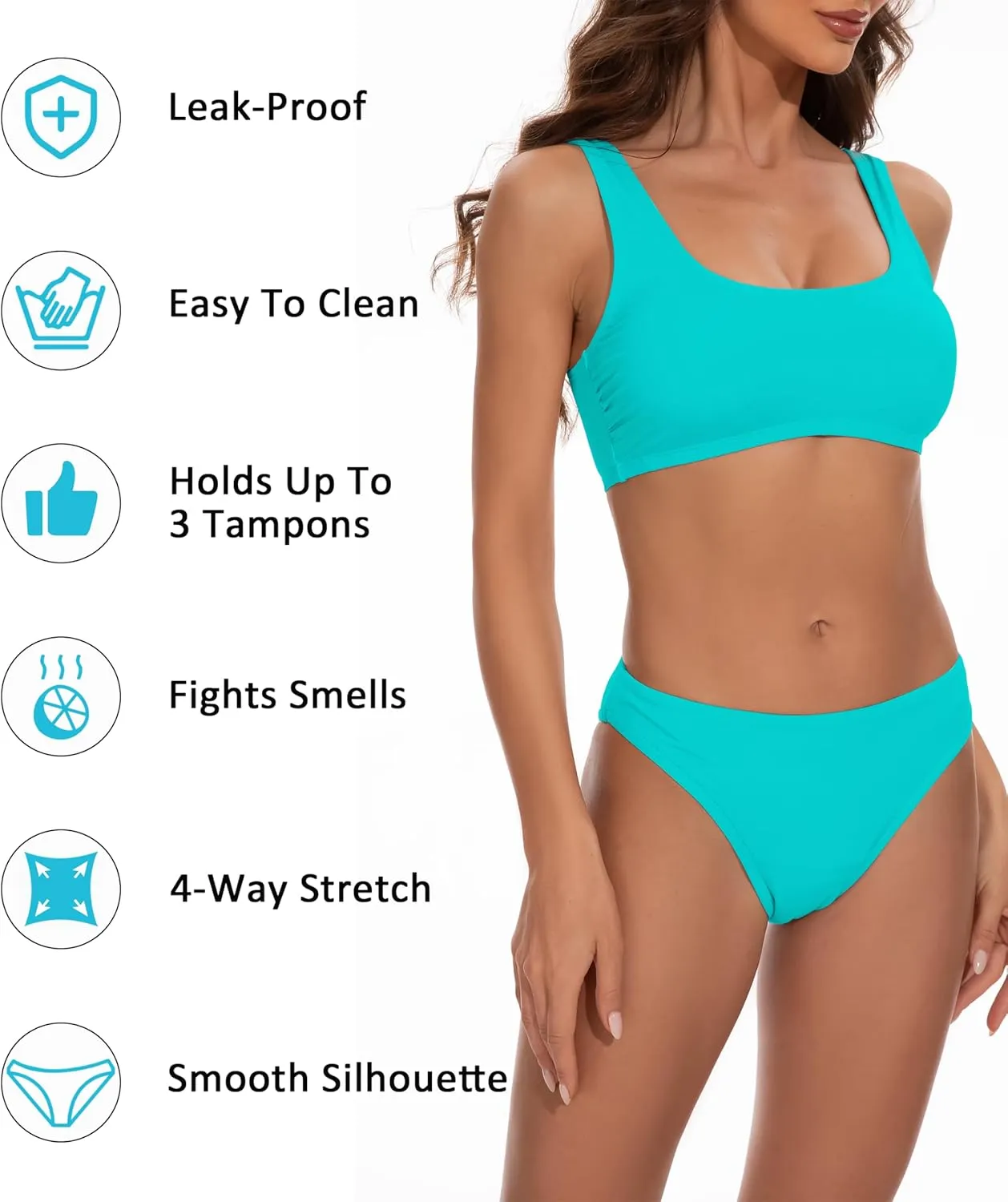 Beautikini Period Swimwear for Teens Two Piece Leakproof Menstrual Bikini Swimsuit Sporty Bathing Suits for Girls Women