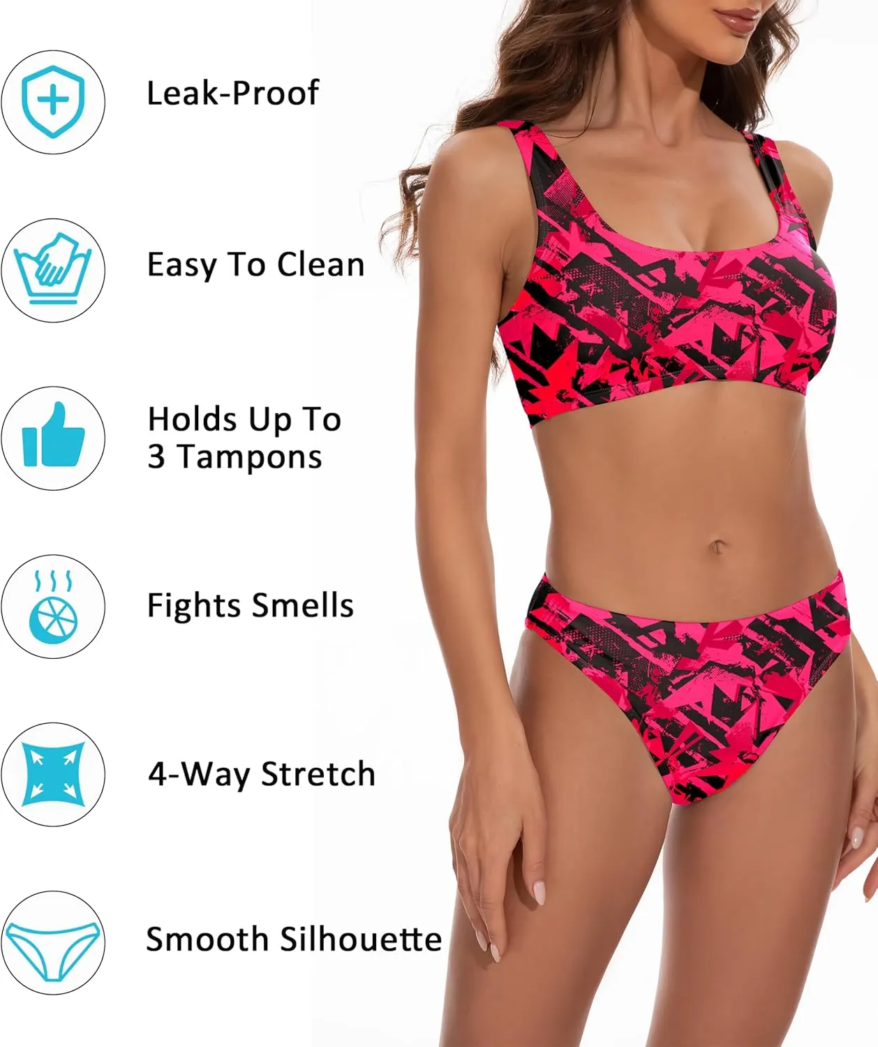 Beautikini Period Swimwear for Teens Two Piece Leakproof Menstrual Bikini Swimsuit Sporty Bathing Suits for Girls Women