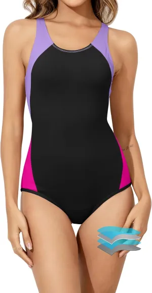 Beautikini Period Swimwear One Piece Leakproof Menstrual Swimsuit Racerback Color Block Bathing Suit for Teen Girls Women