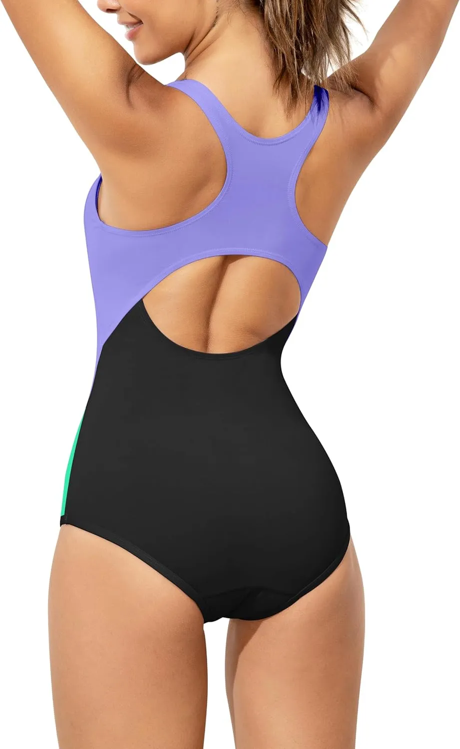 Beautikini Period Swimwear One Piece Leakproof Menstrual Swimsuit Racerback Color Block Bathing Suit for Teen Girls Women