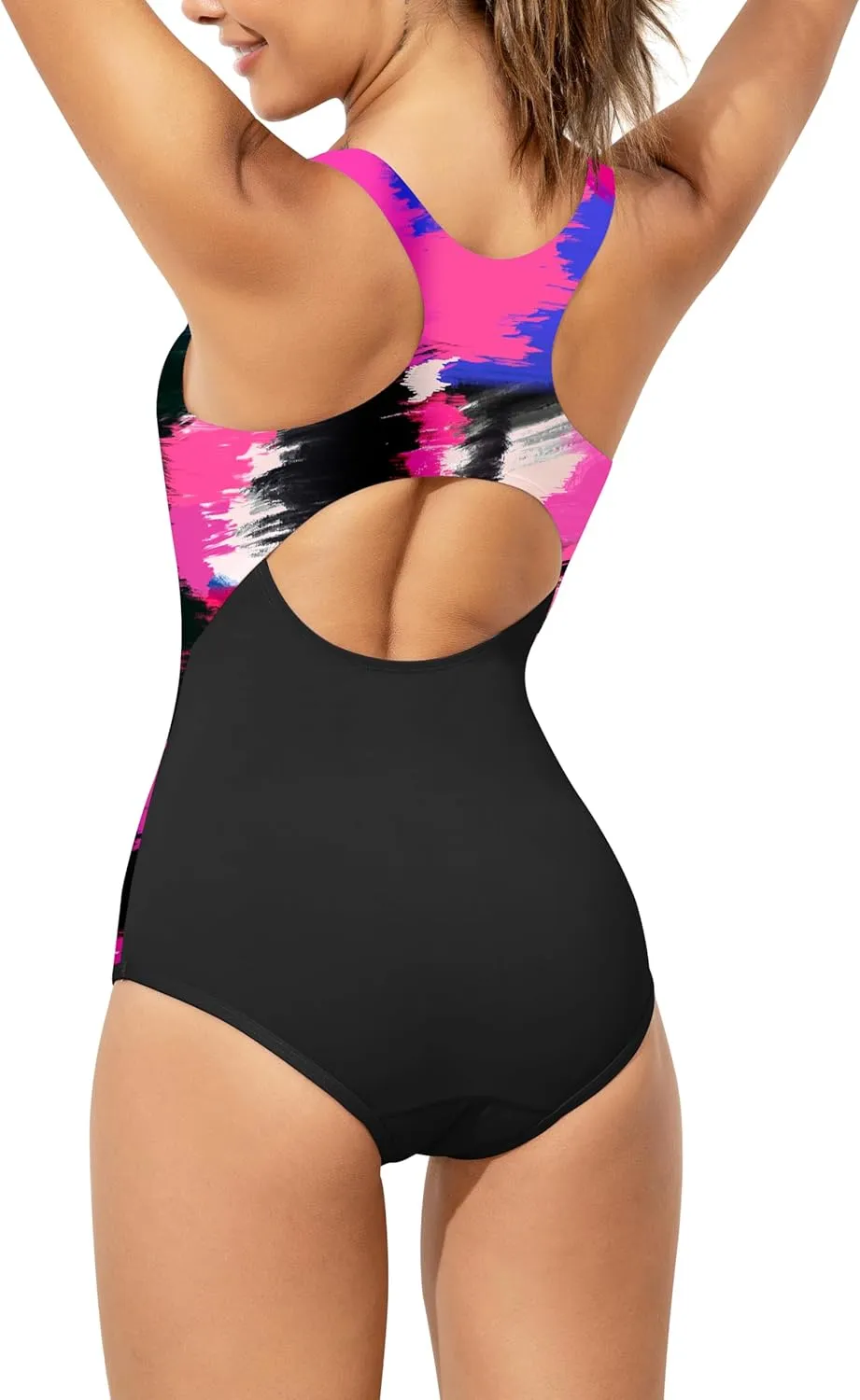 Beautikini Period Swimwear One Piece Leakproof Menstrual Swimsuit Racerback Color Block Bathing Suit for Teen Girls Women