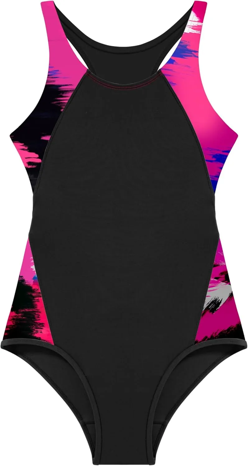 Beautikini Period Swimwear One Piece Leakproof Menstrual Swimsuit Racerback Color Block Bathing Suit for Teen Girls Women